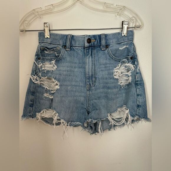 American Eagle Outfitters Pants - American Eagle distressed denim curvy mom shorts elastic waist size 00 cotton
